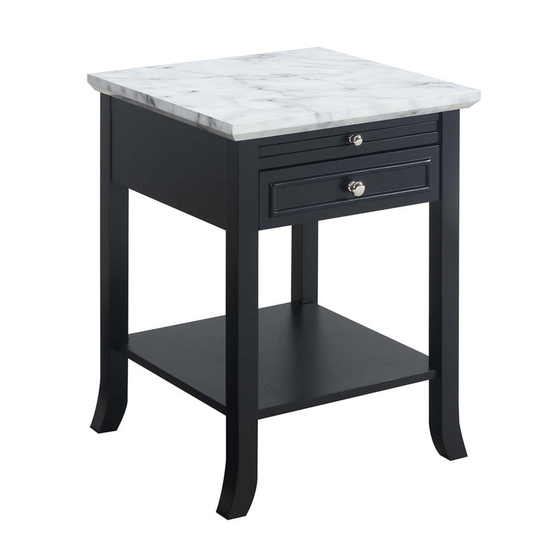 Table de bout avec rangement Carbin, Faux marbre blanc / noir