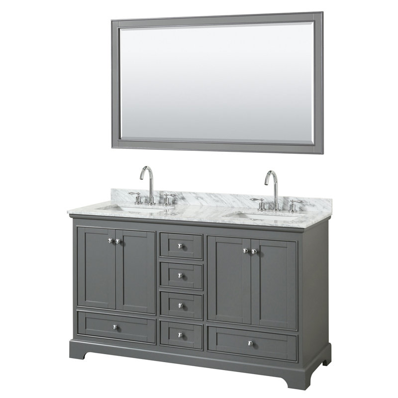 Deborah 60'' Double Bathroom Vanity with Marble Top, Dark Gray, Polished Chrome