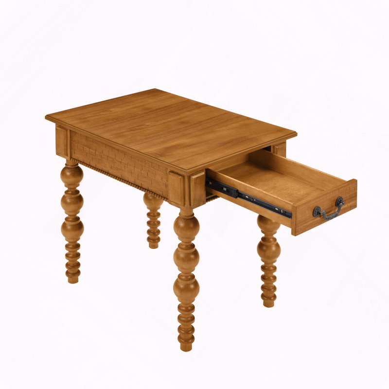 Table de bout vintage étroite en bois massif avec tiroir, Naturel