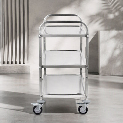 Kitchen Utility Cart, 3 Tiers, Wire Rolling Cart w/ 450LBS Capacity, Steel Service Cart on Wheels, Metal Storage Trolley w/ 80mm Basket Curved Handle PP Liner 6 Hooks, for Indoor and Outdoor Use