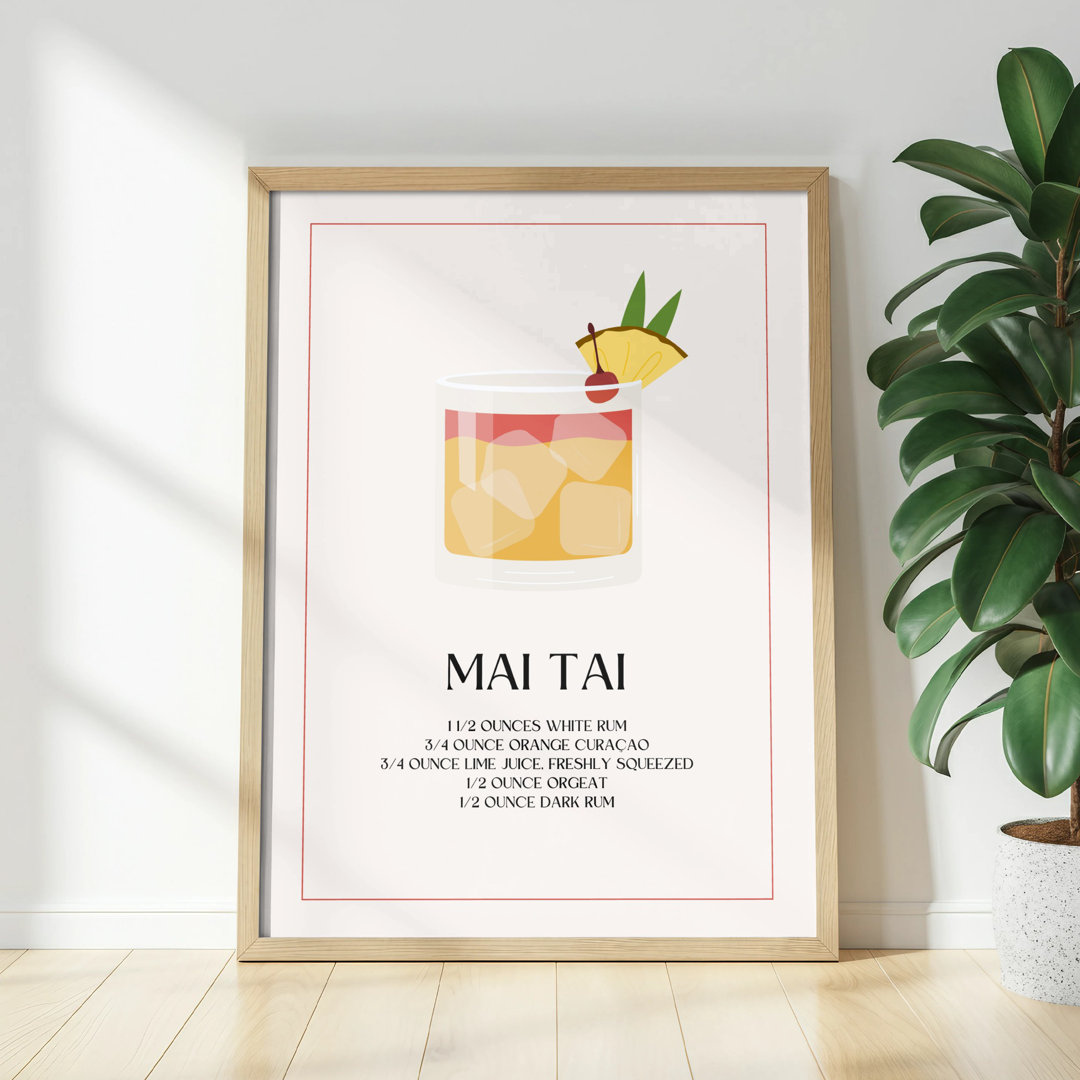 Mai Tai Cocktail Recipe Wall Art, Drink Poster, Bar Cart Decor, Kitchen Print, Tropical Drink Art, Home Bar Sign, Unframed Matte Vertical
