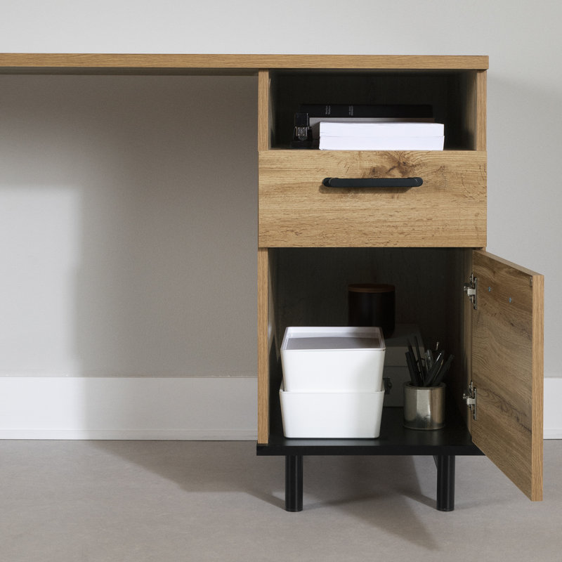 Nordik Oak Wood Desk with Drawer and Filing Cabinet