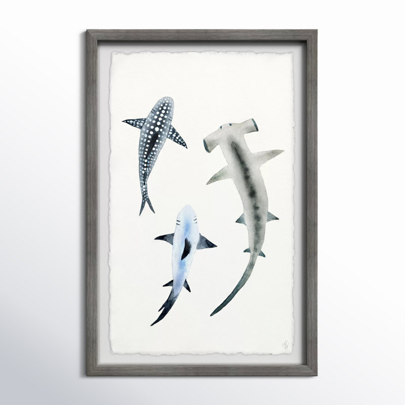 «Shark Trio» par Lemanski, reproduction d'art encadrée, H 30 po x l 20 po x P 1,5 po
