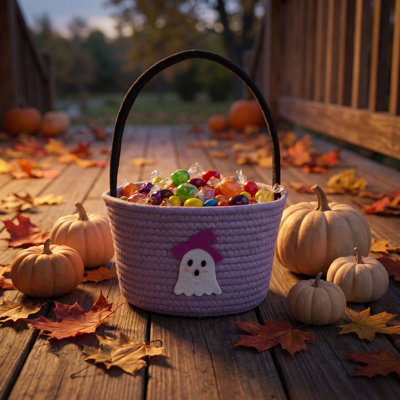 Panier d'Halloween pour les enfants, panier de bonbons à la citrouille en corde de coton tissé, joli seau de bonbon avec poignée, petits paniers effrayants pour enfants adultes, cadeau de décoration d'Halloween