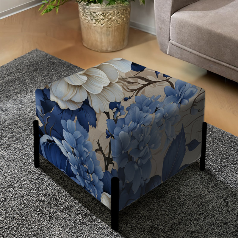 Motif victorien cobalt bleu feuillage - repose-pieds carré floral
