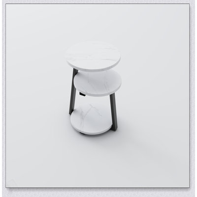 Petite table d'appoint ronde avec rangement à 3 niveaux - table de bout, table de chevet à structure métallique robuste, table basse compacte pour le salon de la chambre à coucher