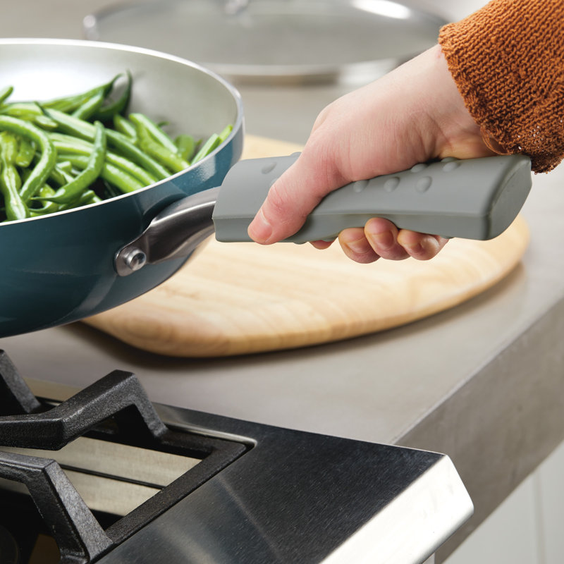 Matte Silver Silicone Handle Sleeve for Cookware, 2 Piece Set