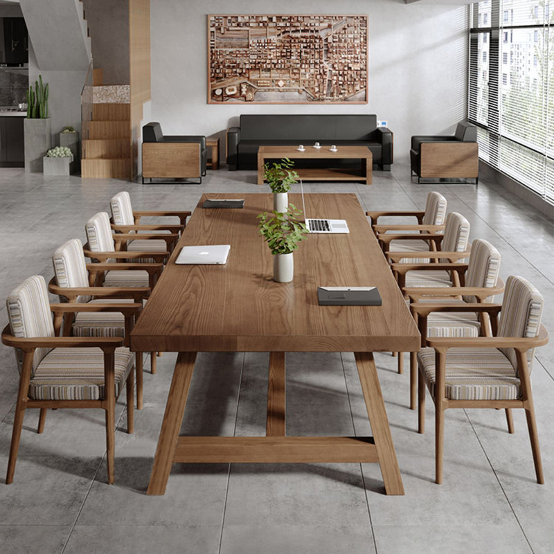 Table de conférence rectangulaire en bois massif noyer, H 29,53 po x L 86,61 po x l 35,43 po