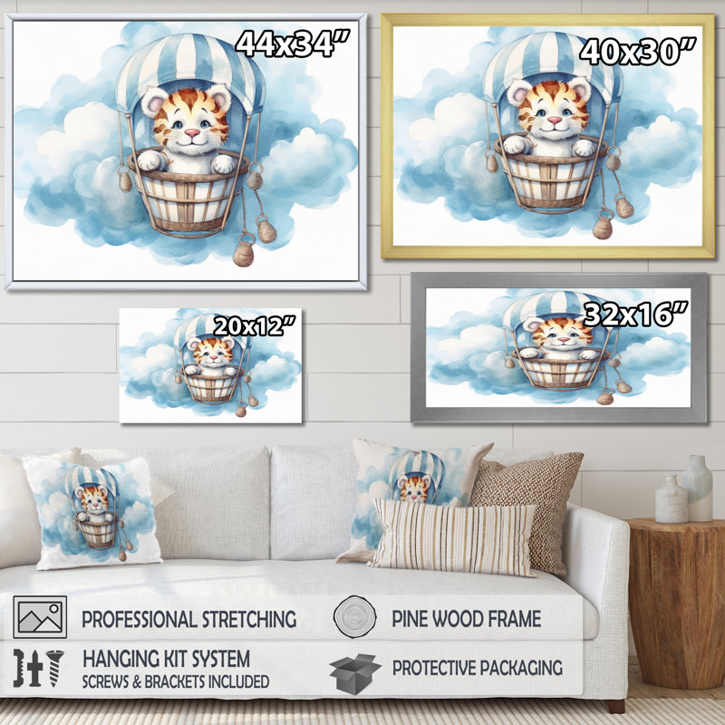 «Nursery Adorable Tiger» - reproduction, H 12 po x l 20 po x P 1 po, Cadre flottant noir