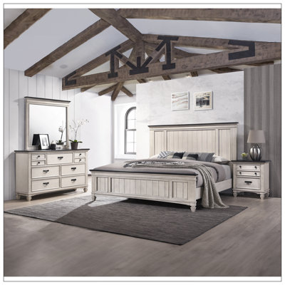 1Pc Rustic Cottage Style Brown Finish King Size Panel Bed W Built In Bench Footboard Solid Wood Wooden Bedroom Furniture