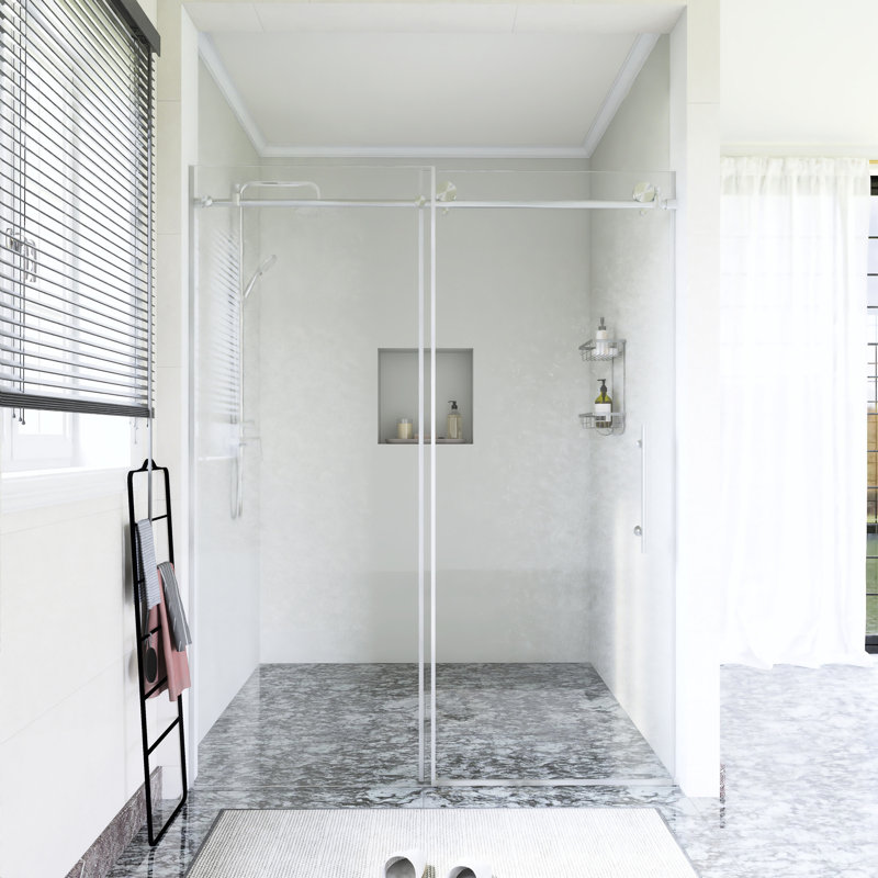 50 à 60 po X P 76 po Porte de douche coulissante simple H, Nickel brossé