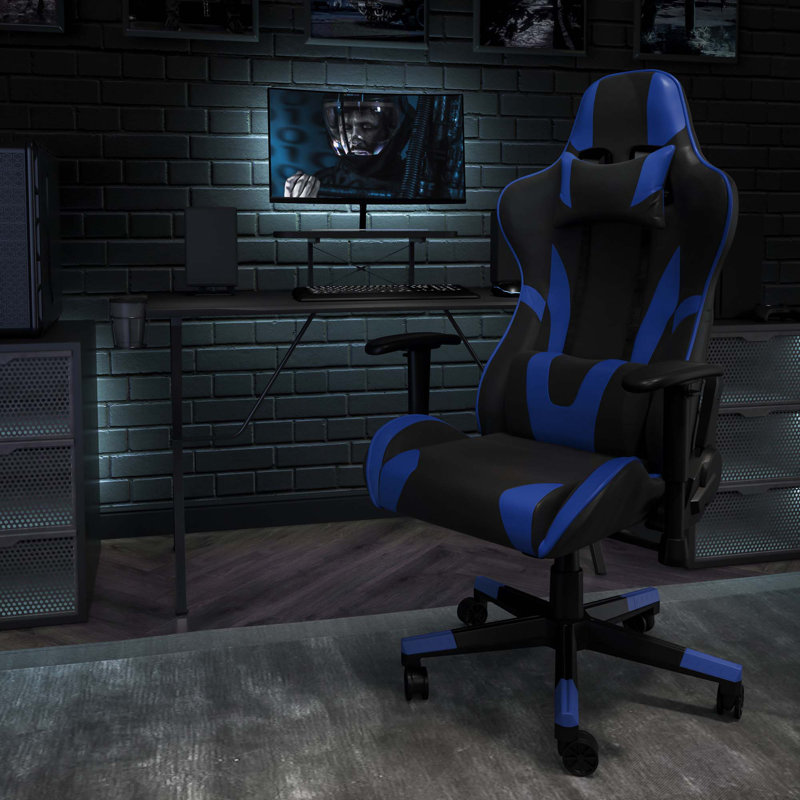 Fauteuil de jeu et de course pivotant en simili cuir pour salle de bain, Bleu