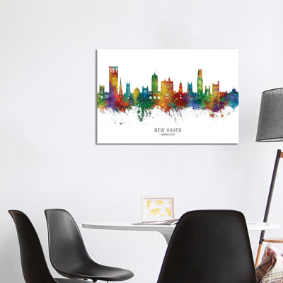 New Haven Connecticut Skyline City Name by Michael Tompsett - 1 Piece Wrapped Canvas Wall Art