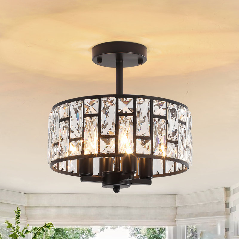 Modern Matte Black Crystal Semi Flush Mount Ceiling Light