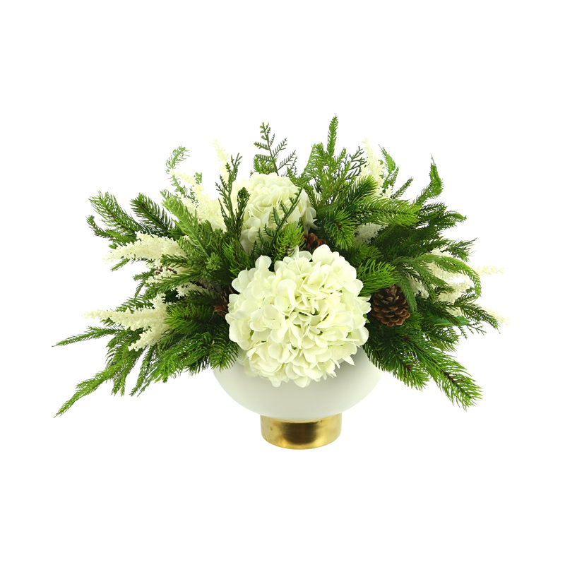 Happy Holidays Plastic, Polysilk Hydrangea Arrangement