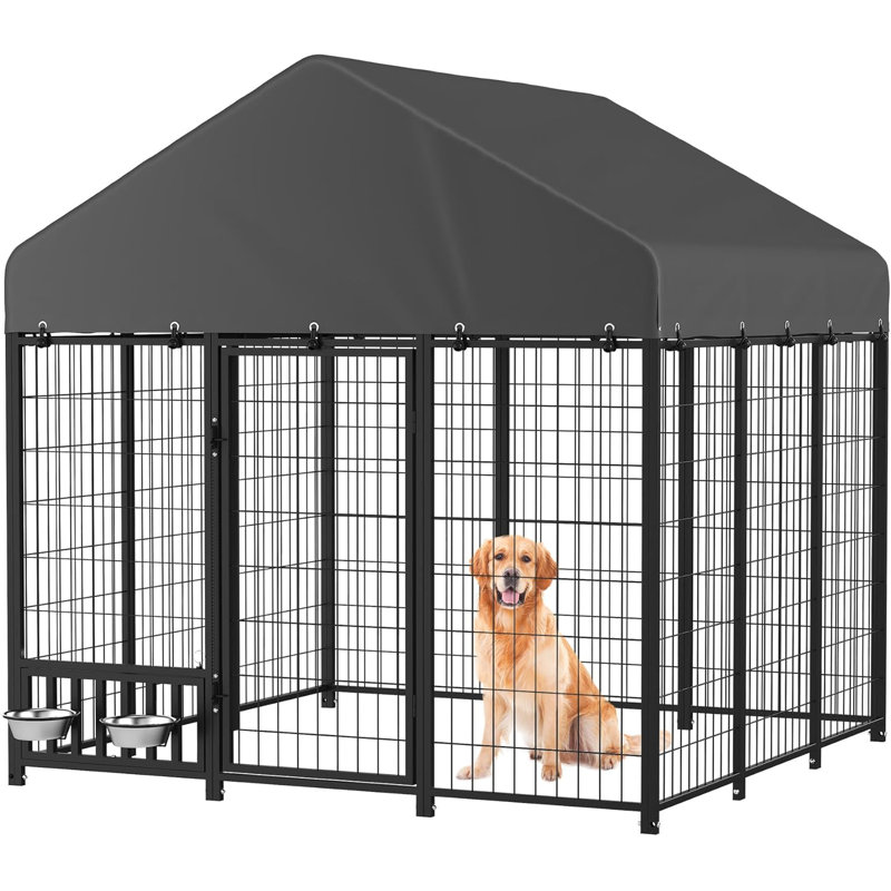 Chenil d'extérieur pour chien, clôture grillagée avec toit, H 70 po x l 70,5 po x P 69 po