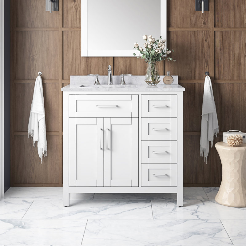 Tahoe 36" Pure White Freestanding Bathroom Vanity with Carrara Marble Top