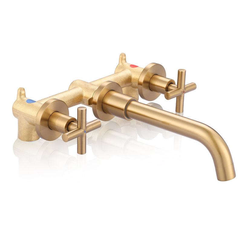 IVIGA Double-Handle Wall Mounted Bathroom Faucet for Sink, Gold