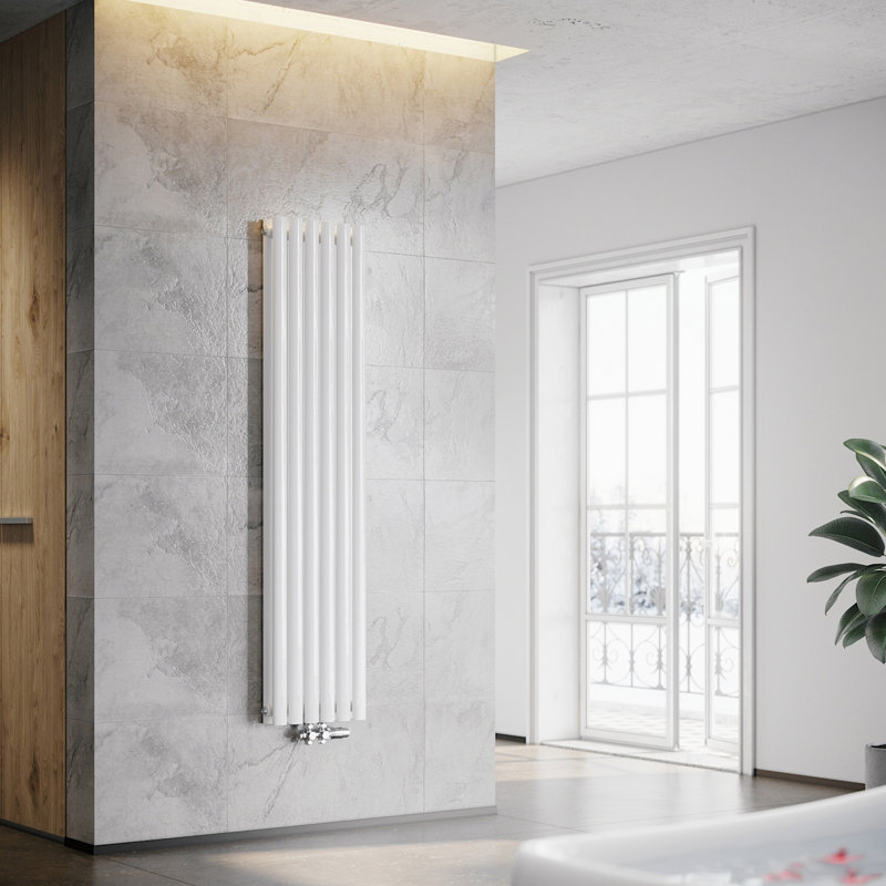 Shalanda Vertical Oval Panel Radiators, White/Chrome, 160cm H x 35.4cm W