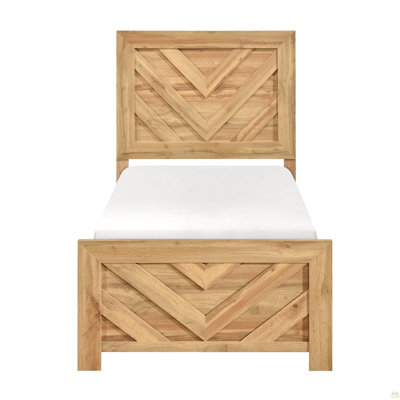 Mobilier de chambre à coucher rustique en bois à motif chevron de très grand lit à finition naturelle 1pc