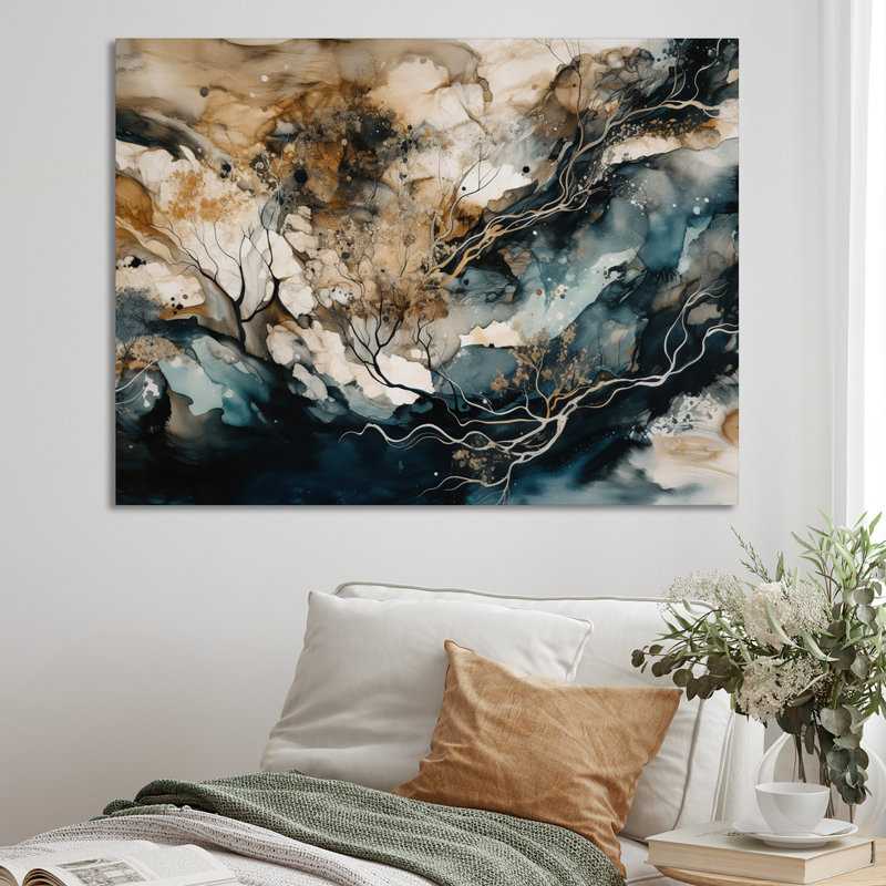 «Blue Beige Marbré Dreamscape IV», reproduction d'art sur toile, H 34 po x l 44 po x P 1,5 po, Toile tendue