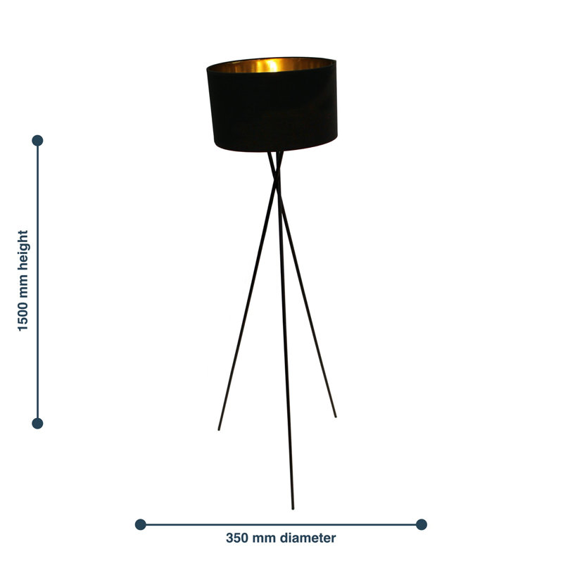 Ritwik 150cm Tripod Floor Lamp, Satin Black, Black