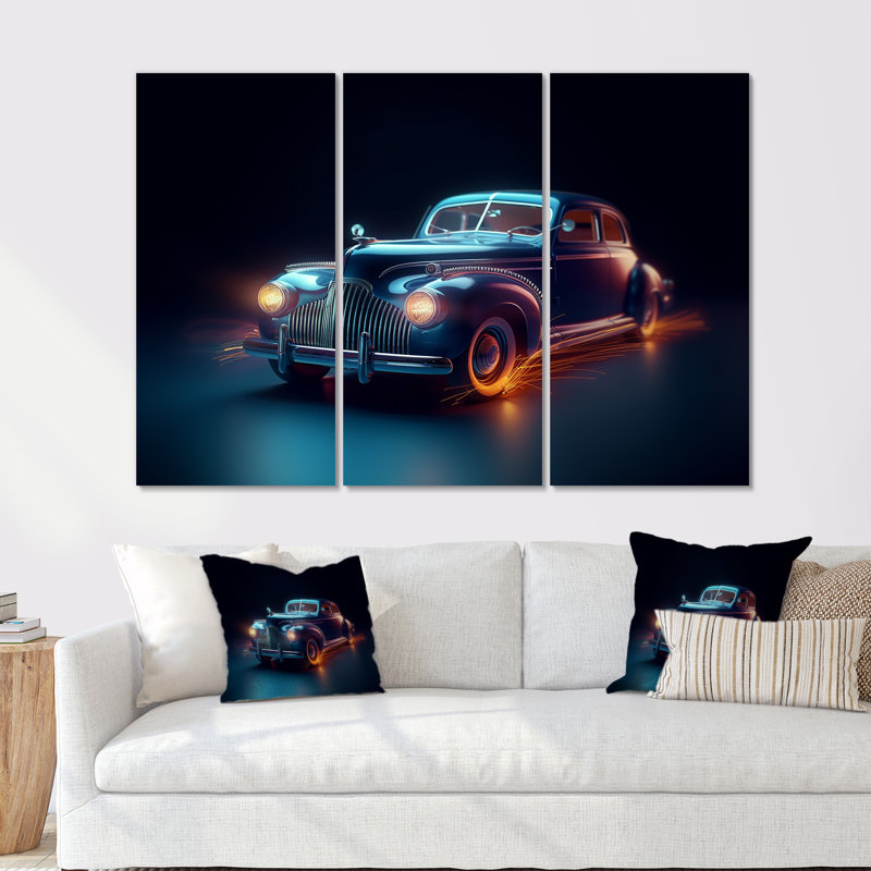 Neon Light Strips Indigo Vintage Car - Ensemble de décoration murale voiture rétro, H 28 po x l 36 po x P 1 po
