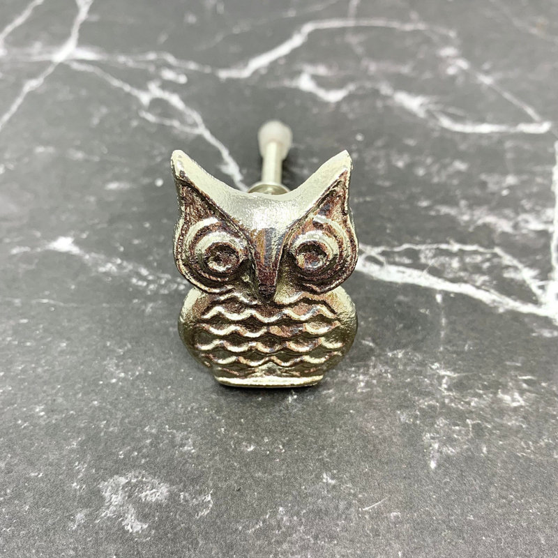 Silver Screech Owl Cabinet Knob