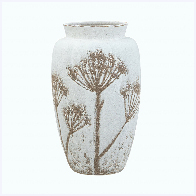 Vase cylindrique en céramique 7 7 po x 7,9 po x 13,8 po avec motif botanique brun