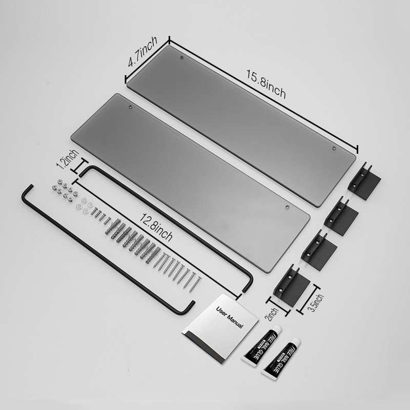 Ensemble de 2 tablettes de salle de bain 15,7 po avec tablette flottante en verre trempé