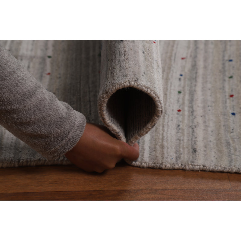 Silver Gray Striped Gabbeh Oriental Area Rug