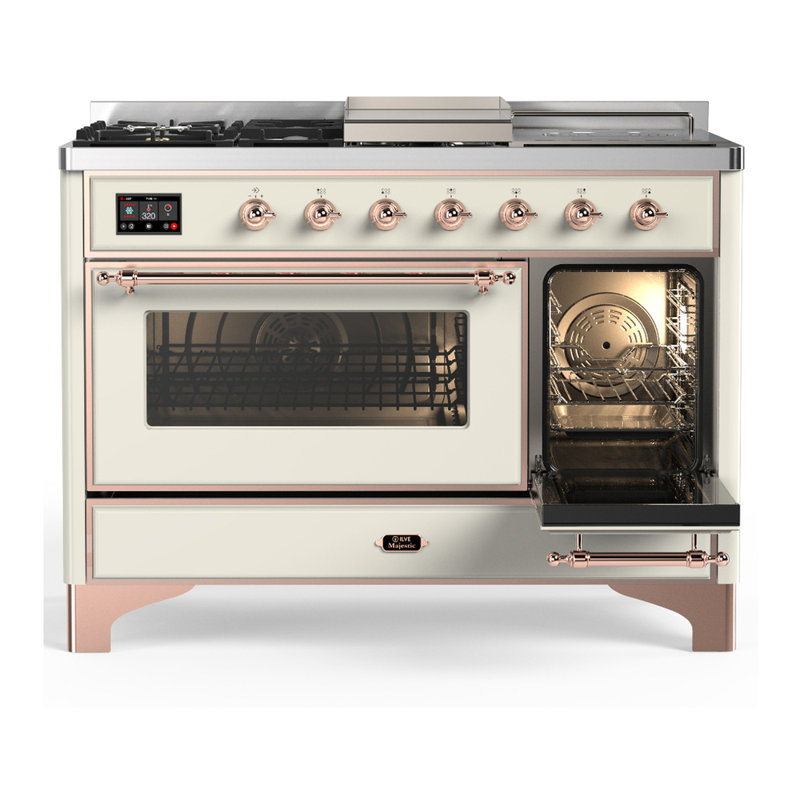 Majestic III Series 48 Inch Dual Fuel Range with 5 Sealed Burners, Griddle, Frenchtop in Glossy Black (Natural Gas, Burnished Trim)
