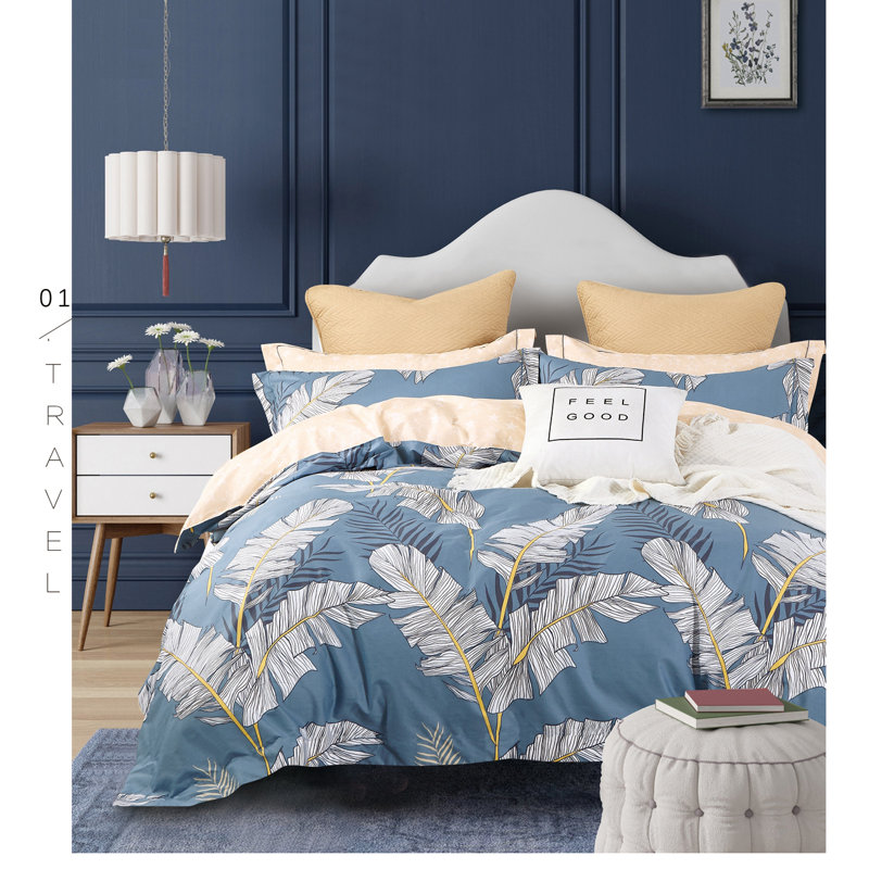 Ensemble de housse de couette réversible 3 pièces en coton Janik, Housse de couette pour grand lit + 2 taies décora