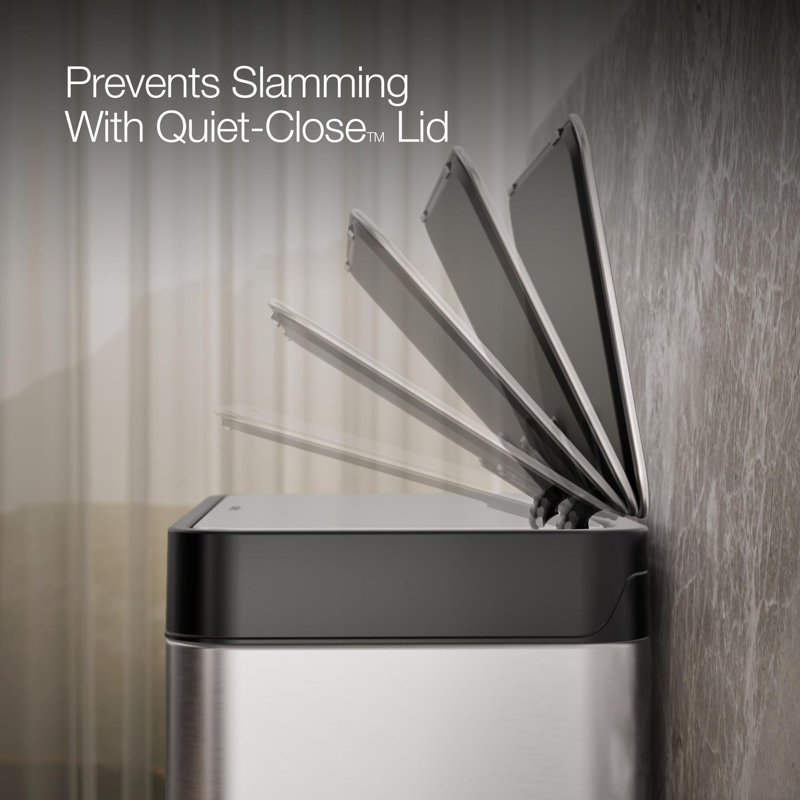 Reset 8 Gallon Kitchen Trash Can, Stainless Steel Hand Free Step Trash Can with Quiet-Close Lid, Stainless Steel