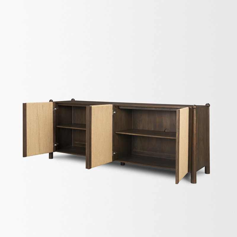 Buffet fermé 4 portes en bois brun foncé avec corde de papier 85 po Adeline