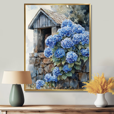 «Hydrangeas By The Farm Well I - Hydrangea», reproduction sur toile encadrée
