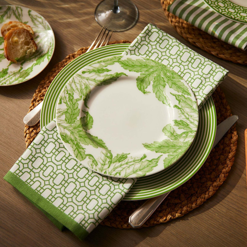 Newport 100% Cotton Square Napkins, Green/White