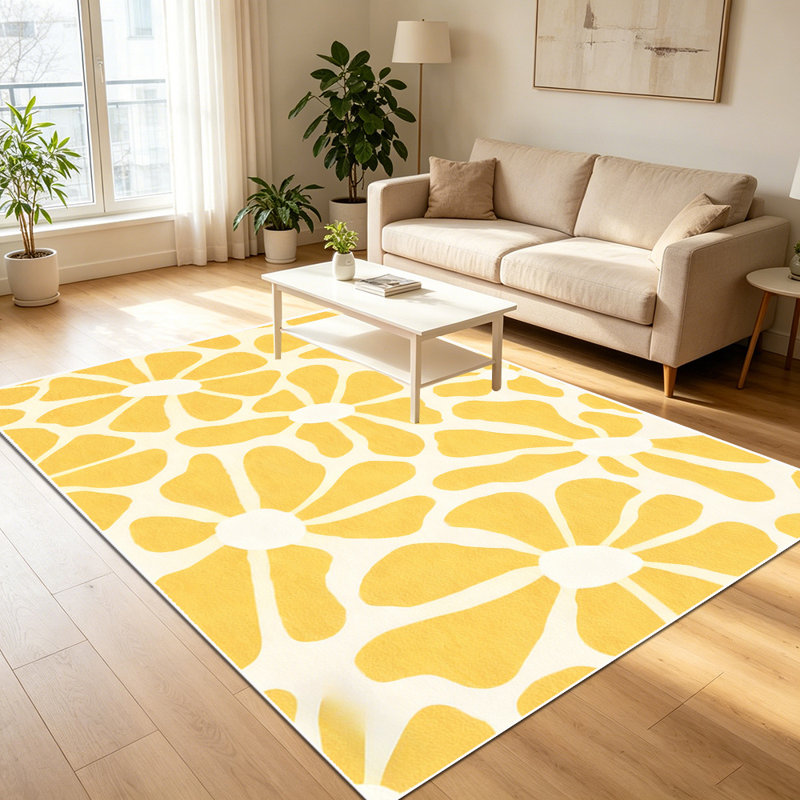 1PC sunny yellow daisy floral print area rugs, Soft and Comfortable, easy-to-maintain, machine washable Indoor floor mat, suitable for living room, bedroom, kitchen, balcony, porch, dining patio, backyard, sunroom, Home Decor, Outdoor Decor.