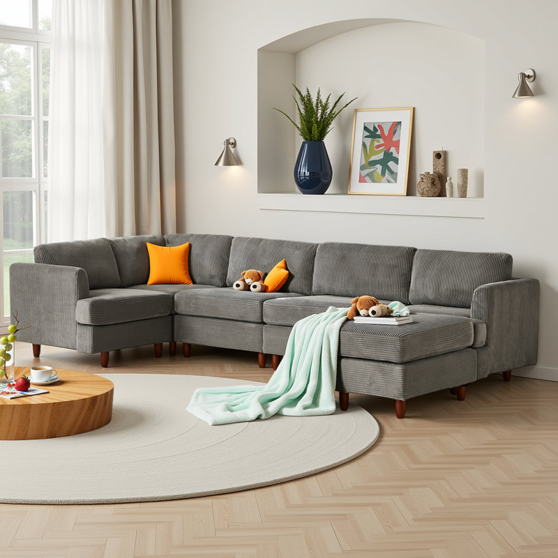 Canapé modulaire moderne à 6 places modulaire - Revêtement en velours côtelé, conception à combinaison libre (forme en L ou en U), 250 lb / assise