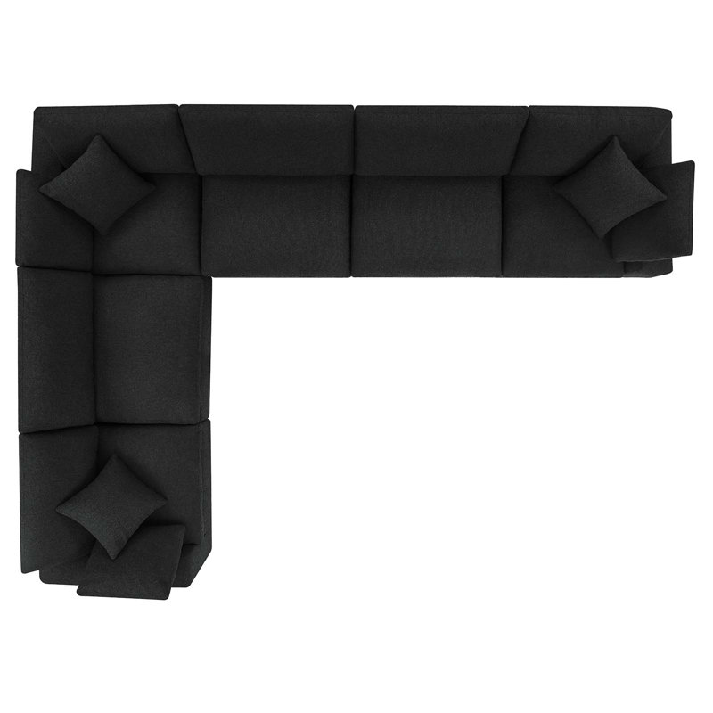 Modway Commix Down Filled Overstuffed Boucle Fabric 6-Piece Sectional Sofa, Black 