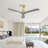 KempAura 52 In. Indoor Gold Ceiling Fan Without Light 3 Solid Wood Blades, With Remote Control