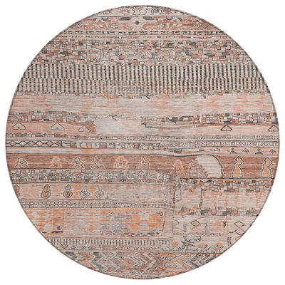 Machine Washable Indoor/Outdoor Xhevrie Terracotta Rug