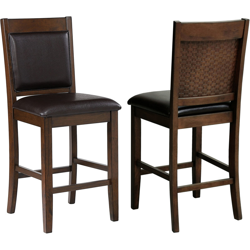 Chaise de comptoir rembourrée en noyer de 2 tabourets de bar en similicuir avec pieds fuselés, rembourrage et dossier solide pour les coins repas, sièges assis, agencements