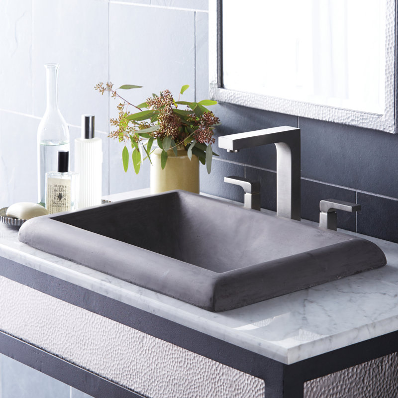 NativeStone Handmade Rectangular Drop-in Bathroom Sink, Slate