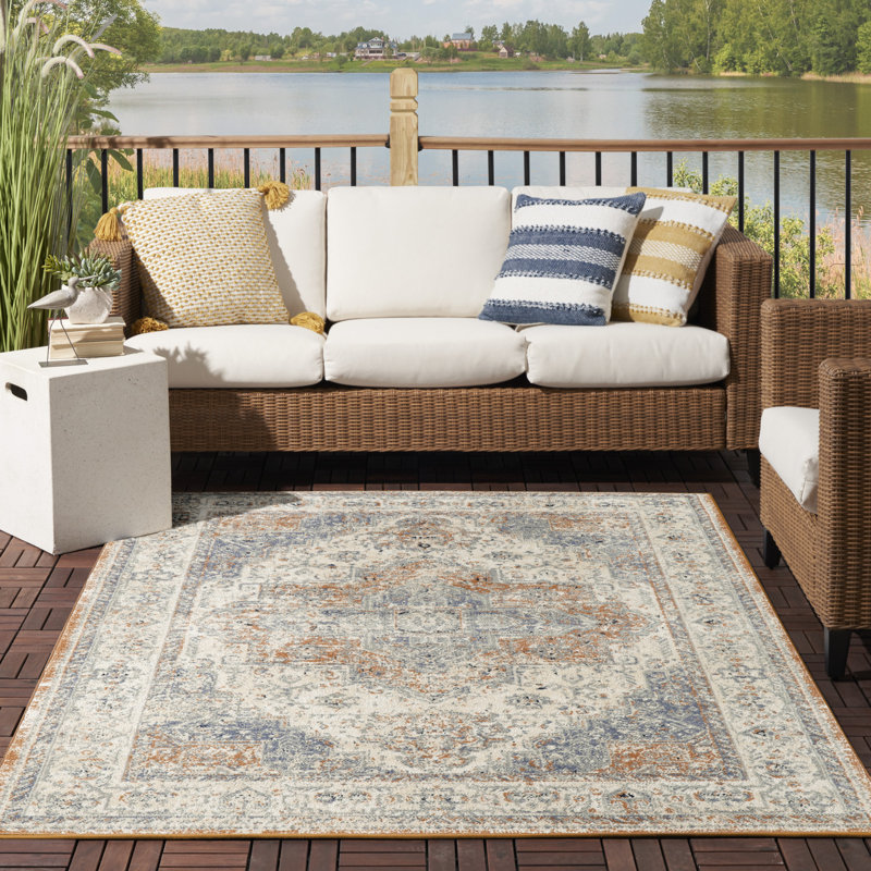 Nourison Essentials Persian Beige/Blue Indoor/Outdoor Area Rug, Rectangle 8' x 10'