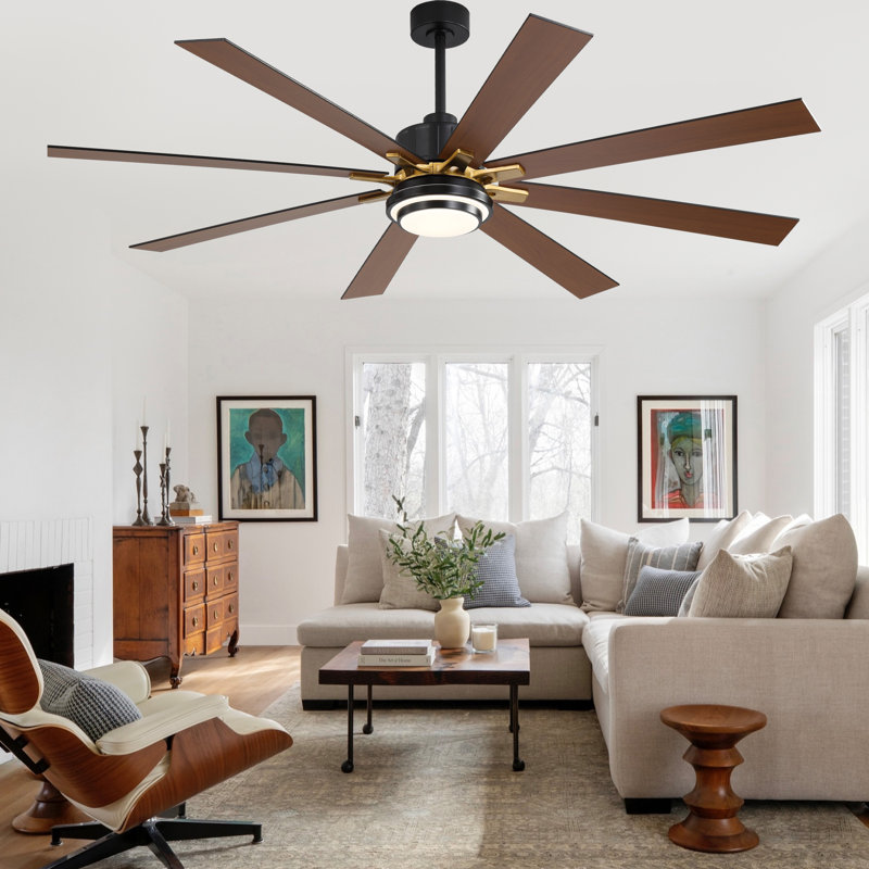72 Inch Black Modern Large Ceiling Fan with LED Light and Remote, 6-Speed Quiet DC Motor Reversible Ceiling Fan for Large Rooms