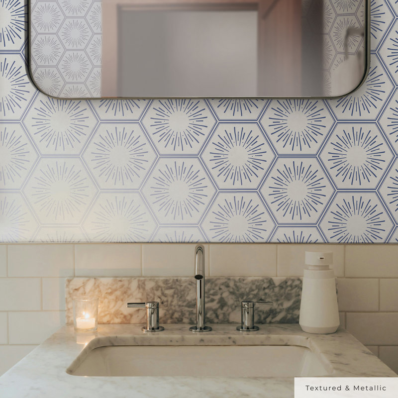Bogomila 16.5' L x 20.5" W Peel and Stick Wallpaper Roll, 16.5" L x 20.5" W, Blue