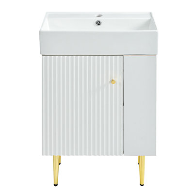 Meuble-lavabo sur pied simple en céramique 12,2 po Sefer