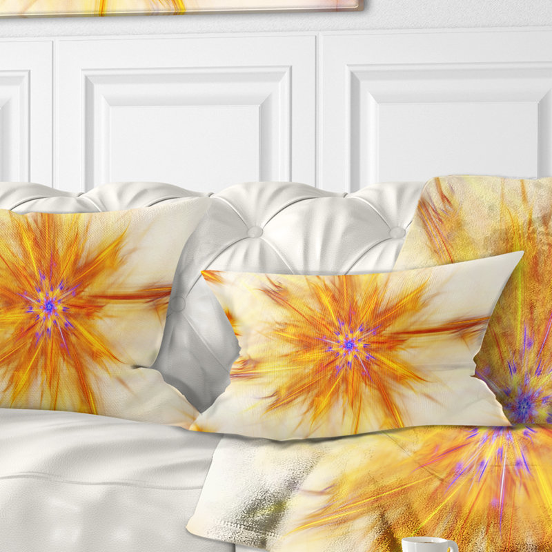 Coussin décoratif à fleurs exotiques jaune brillant