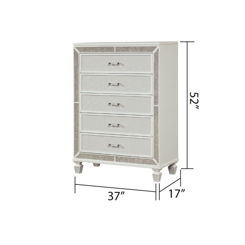 Commode 5 tiroirs Bolli, Blanc